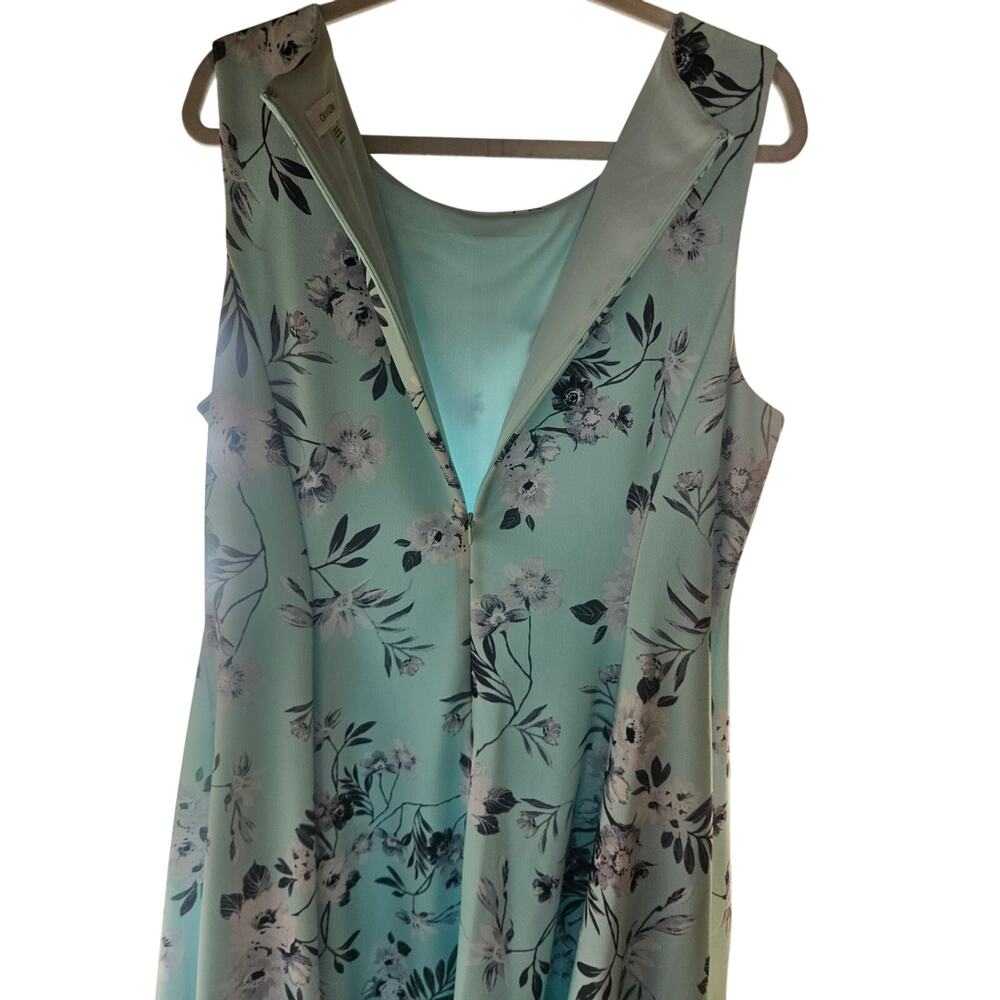 Calvin Klein Floral Aqua Blue Dress Sz 18 Fit Flare Fully lined Princess Seams - Picture 8 of 11